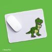 A white mouse pad featuring Rex, the green dinosaur from Toy Story, is shown on a bright green background with an Apple Magic Mouse placed on top. © Disney/Pixar.