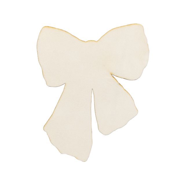 A cream-colored paper cutout in the shape of a bow with slightly irregular, uneven edges, isolated on a white background.