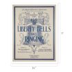 Vintage sheet music cover titled "The Liberty Bells Are Ringing," featuring a large illustration of the Liberty Bell with ornate text and decorative flourishes, dimensions 8.5 inches by 11 inches.