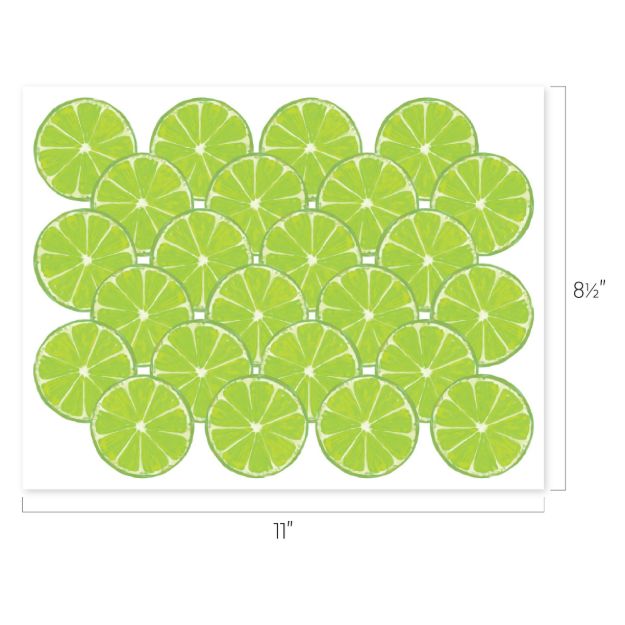 An arrangement of 20 overlapping lime slices on a white background. The image dimensions are 11 inches wide by 8.5 inches tall.