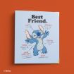 A blue folder with an illustration of Stitch from Disney’s "Lilo & Stitch" on the cover. Surrounding Stitch are handwritten words: "Best Friend," "Fluffy," "Energetic," "Talented," "'Ohana," "Super Intelligent," and "Alien.
