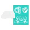 A white van-shaped notepad and three teal stickers: one with Snoopy and "Don't Forget the Snacks," one with "Peanuts 50," and one with a "Road Trip" van featuring Snoopy and Woodstock.