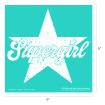 A teal square with a large white star in the center. The word "Supergirl" is written in a white, cursive script across the star. The dimensions are 9 inches by 9 inches.