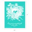 Illustration of a bird’s nest with three eggs and surrounding branches on a teal background. Below the nest, text reads: “Every good and perfect gift is from above. James 1:17.” Dimensions: 8.5"x11".