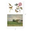 A vertical art print, 17 inches by 11 inches, featuring illustrations of birds, butterflies, and flowers on the top half, and a painting of a rustic landscape with a house and cloudy sky on the bottom half.