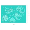 Turquoise stencil featuring outlines of three fairy godmothers, a rose, a crown, and several stars. Dimensions are 6.5 inches wide by 4.5 inches tall. Disney copyright visible at the bottom left.