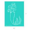 A white outline drawing of Ariel, the mermaid from Disney’s "The Little Mermaid," is shown on a turquoise background. Ariel has long hair and a mermaid tail. The image is 11 inches tall and 8.5 inches wide.