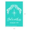 Turquoise card with a white star, leafy branches above, and the words "God is with us, Isaiah 7:14" in script below. Card dimensions: 4.5" wide by 6.5" tall.