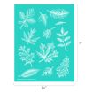 A teal sheet featuring twelve white, etched-style illustrations of various leaf types. The sheet measures 8.5 inches wide by 11 inches tall.