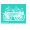 White line drawing of a wagon filled with assorted pumpkins and gourds on a teal background. The image measures 11 inches wide by 8.5 inches tall.
