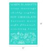 Teal poster measuring 12 by 18 inches with phrases like "WARM BLANKETS," "HOT CHOCOLATE," and "crackling fires," plus white autumn-themed illustrations of leaves, acorns, and a pumpkin at the bottom.