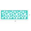 A teal rectangular stencil measuring 18 inches by 6 inches, featuring various white pumpkin silhouettes in different sizes and shapes scattered across the surface.