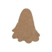 A plain, brown, unfinished MDF wood cutout in the shape of a ghost, with a rounded top and wavy bottom edges.