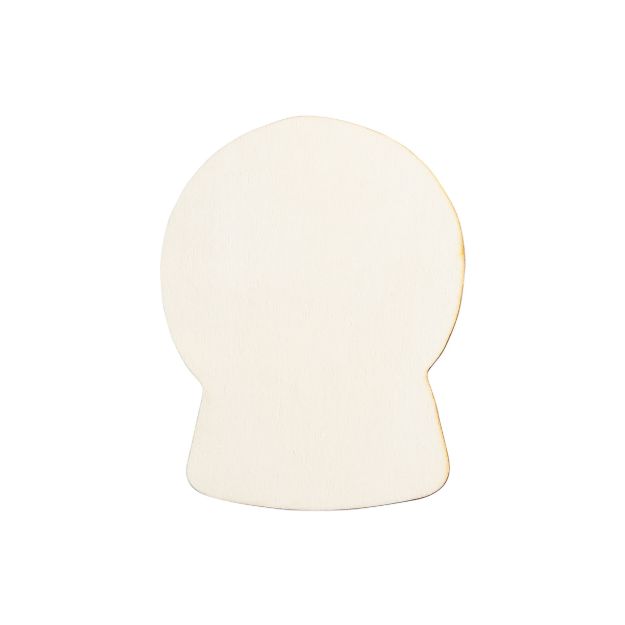 A plain, light-colored wooden cutout in the shape of a snow globe, isolated on a white background.