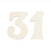 Two large, light-colored wooden cutout numbers "3" and "1" are placed side by side on a white background, forming the number 31.