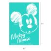 A white sketch of Mickey Mouse’s face on a teal background with “Mickey Mouse” written in cursive below. Image dimensions are 6.5 inches tall by 4.5 inches wide.