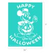 White outline of Mickey Mouse wearing a hat, standing inside a jack-o’-lantern, holding candy. "HAPPY HALLOWEEN" is written above and below. Image size is 8.5 by 11 inches.