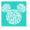 White floral and leaf patterns form a Mickey Mouse head silhouette on a teal background. The image is square, measuring 9 inches by 9 inches.