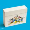 A white box with Disney characters—Daisy Duck, Mickey Mouse, Pluto, Goofy, Minnie Mouse, and Donald Duck—illustrated on the side, set against a blue background.