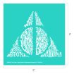 White text forms the Deathly Hallows symbol on a teal background, reading: “Together they make one master of death” with phrases for the Elder Wand, Resurrection Stone, and Cloak of Invisibility. Image is 9 x 9 inches.