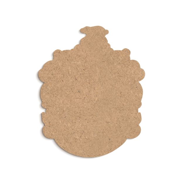 A blank, ornate-shaped piece of brown corkboard with a decorative, symmetrical border and a smooth surface, photographed on a white background.