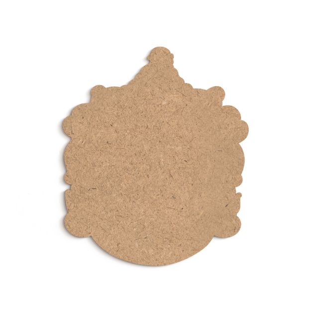 A blank, ornate-shaped piece of brown corkboard sits on a white background, ready for decoration or crafting.