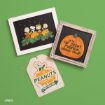 Three Peanuts-themed Halloween decorations: one showing Peanuts characters with pumpkins, one with “It’s The Great Pumpkin Charlie Brown,” and a pumpkin patch sign, all on a green background.