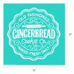 A turquoise square sign with white vintage text reads: “Old Fashioned Gingerbread Cookie Co. Baked Fresh Daily” with a rolling pin illustration above “Gingerbread.” The sign measures 18 by 18 inches.
