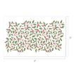 A rectangular sheet with a repeating pattern of green holly leaves and red berries, measuring 17 inches wide by 11 inches tall.