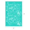 Turquoise sheet with white line drawings of bears, tigers, and small forest animals scattered among leaves and flowers. Dimensions: 12 inches wide by 18 inches tall.