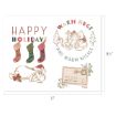 Winnie the Pooh holiday card with stockings, Pooh and friends hugging, festive text saying “Happy Holidays” and “Warm hugs and warm wishes,” and a postcard from the Hundred Acre Wood. Dimensions: 11″ x 8.5″.
