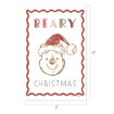 A festive card with a bear in a Santa hat, bordered in red. Above the bear, it says “BEARY” in colorful letters; below, “CHRISTMAS” in green. The card measures 11 by 17 inches.