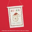 A white cloth banner features Winnie the Pooh in a Santa hat, with “BEARY CHRISTMAS” written above and below in colorful, playful letters. The banner hangs on a red background.
