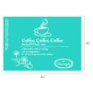 Teal card with a steaming cup of coffee, floral accents, and text: “Coffee, Coffee, Coffee” with a whimsical definition, referencing Gilmore Girls. Dimensions are 6½“ by 4½”.