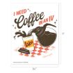 Illustration of a coffee pot pouring coffee into a cup labeled “Luke’s” with text reading “I need coffee in an IV.” Background features a red checkered pattern and “Gilmore Girls” in the corner.