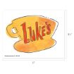 An illustration of a yellow coffee mug with the word “Luke’s” in bold red letters on it. The mug is slightly tilted, and dimensions are shown: 11 inches wide by 8.5 inches tall.