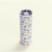 Tall tumbler with a clear lid and straw, decorated with colorful illustrations, leaves, and positive phrases on a light background.