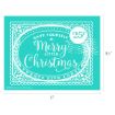 Turquoise graphic of a vintage postage stamp design with the text “Have yourself a Merry little Christmas” and “Twenty five cents” with “25¢” in a circle. The stamp measures 11″ by 8.5″.