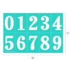 A teal sheet with white numbers 0 to 9, each on separate rectangles. The sheet measures 18 inches wide by 12 inches tall.