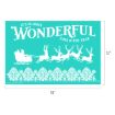 Turquoise sign with white silhouettes of Santa in a sleigh pulled by reindeer, floral pattern below, and text: “It’s the most wonderful time of the year.” Dimensions: 18 inches wide by 12 inches tall.