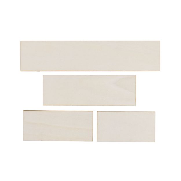 Four light wooden rectangles of varying sizes are arranged on a white background in two rows, with one rectangle on the top row and three on the bottom row.