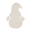 Wooden cutout of a snowman wearing a hat and mittens, viewed from the back. The cutout appears unfinished and is photographed on a white background.