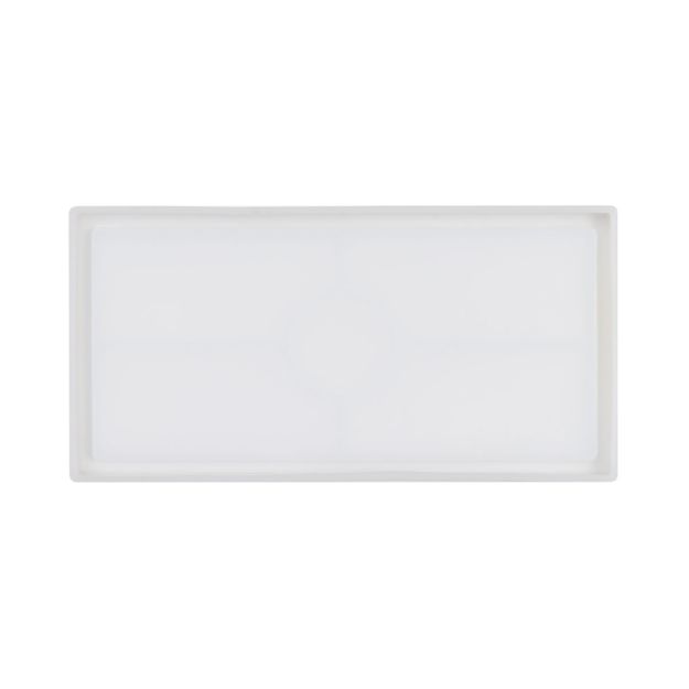 A rectangular, white plastic tray with five shallow compartments, viewed from above against a plain white background.
