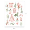 Christmas-themed illustration of dogs, a fireplace, mailbox, tree, and holiday decorations in red and green. Image size is 8.5 by 11 inches.