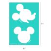 Two white Mickey Mouse head silhouettes on a teal background, one with a speech bubble, with copyright text. The rectangle measures 6.5 inches tall by 4.5 inches wide.