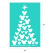 Teal background with a Christmas tree made of white Mickey Mouse head silhouettes, topped with a white star. Dimensions marked as 6 ½ inches tall by 4 ½ inches wide.