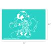 Line art of Mickey Mouse in pajamas, slippers, and a nightcap, holding a mug and pillow. Dimensions are 6½ inches wide by 4½ inches tall. Disney copyright noted at the bottom.