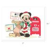 Mickey Mouse dressed as Santa holds a scroll and stands next to a red mailbox labeled “Letters to Santa” with envelopes, one from Minnie Mouse. Dimensions are shown: 11″ wide by 8.5″ tall.