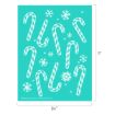 A teal background with white peppermint candy canes and snowflakes. The image dimensions are 8.5 inches wide by 11 inches tall.