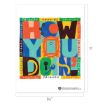 Colorful “HOW YOU DOIN’?” poster with the phrase arranged in large block letters around a yellow picture frame, referencing the TV show Friends. The word “FRIENDS” repeats on the border. Dimensions: 8½“ x 11″.
